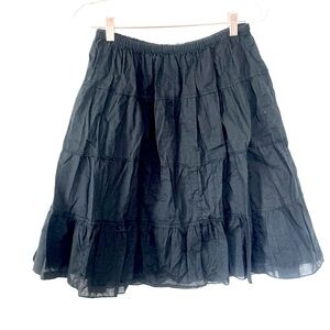 Ellos Black Cotton Crinkle Skirt A Line Layered Pull On Size 10 12 14W VTG